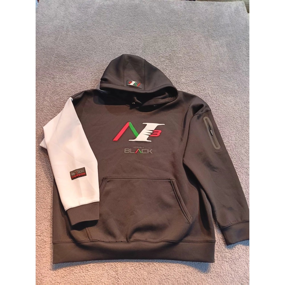 Actively Black MB3 Contrast-Sleeve Hoodie Black/White Pullover Zip Pocket